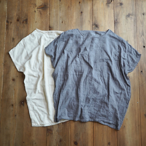福袋】洗い替え2枚セット/ゆったりガーゼTシャツ/生成り&グレー T 