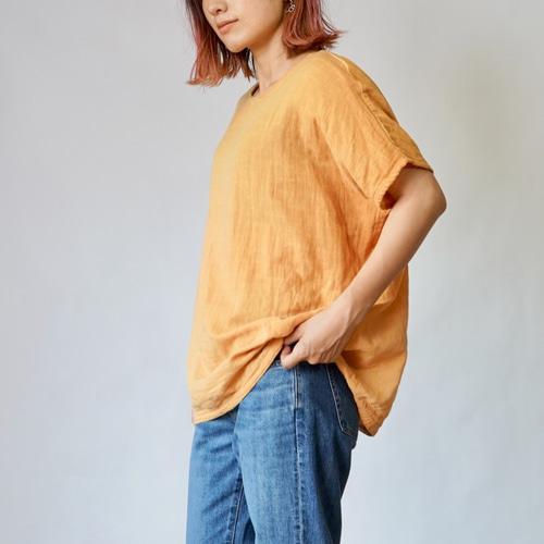 ふるさと納税 西尾市 キーネックガーゼロンT/オレンジ/知多木綿3重ガーゼ・U042 キーネックガーゼロンT/オレンジ/知多木綿3重ガーゼ・U042