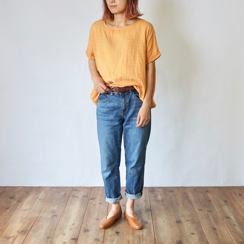 ゆったりガーゼTシャツ/オレンジ/知多木綿 ダブルガーゼ Tシャツ