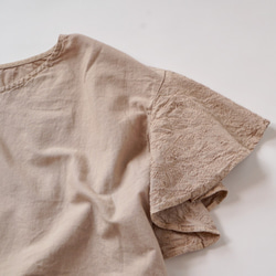 【福袋】刺繡荷葉袖T卹/粉米色+盆譚褲/本色 第3張的照片