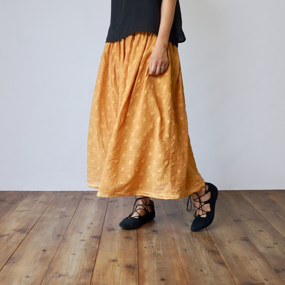 サマーマキシスカート/ドットオレンジ/遠州織物 2枚目の画像
