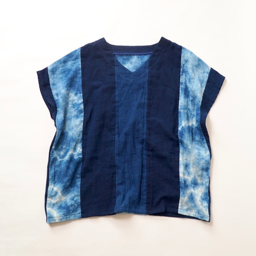 △廃盤△VネックガーゼTシャツ/TSUGIHAGIブルー/知多木綿 ダブル