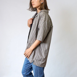 卡其色條紋襯衫 / 半麻 / Mikawa Textile 第5張的照片