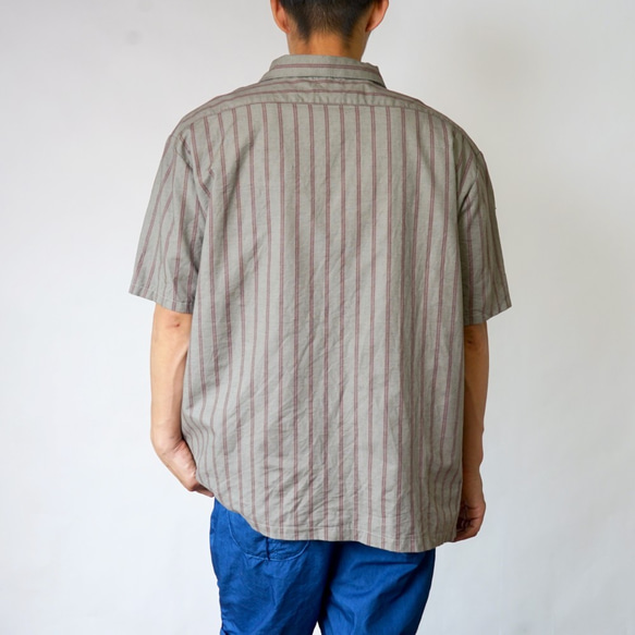 卡其色條紋襯衫 / 半麻 / Mikawa Textile 第7張的照片