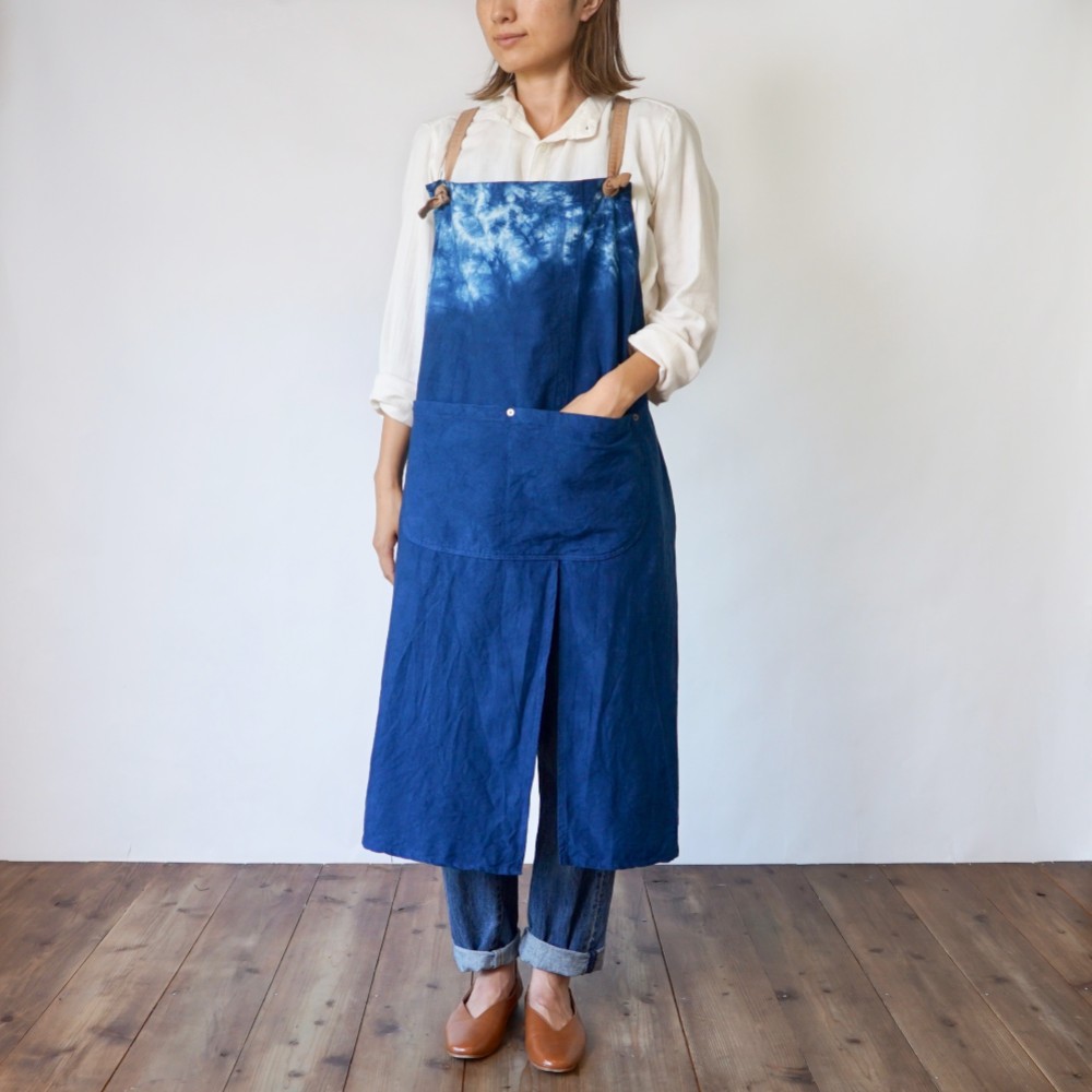 クロスエプロン/ブルーまだら/三河織物