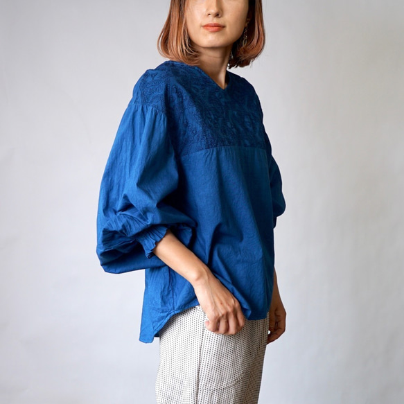 【福袋】刺繡上衣燈籠袖/靛藍+連體刺子沙魯爾褲 第11張的照片