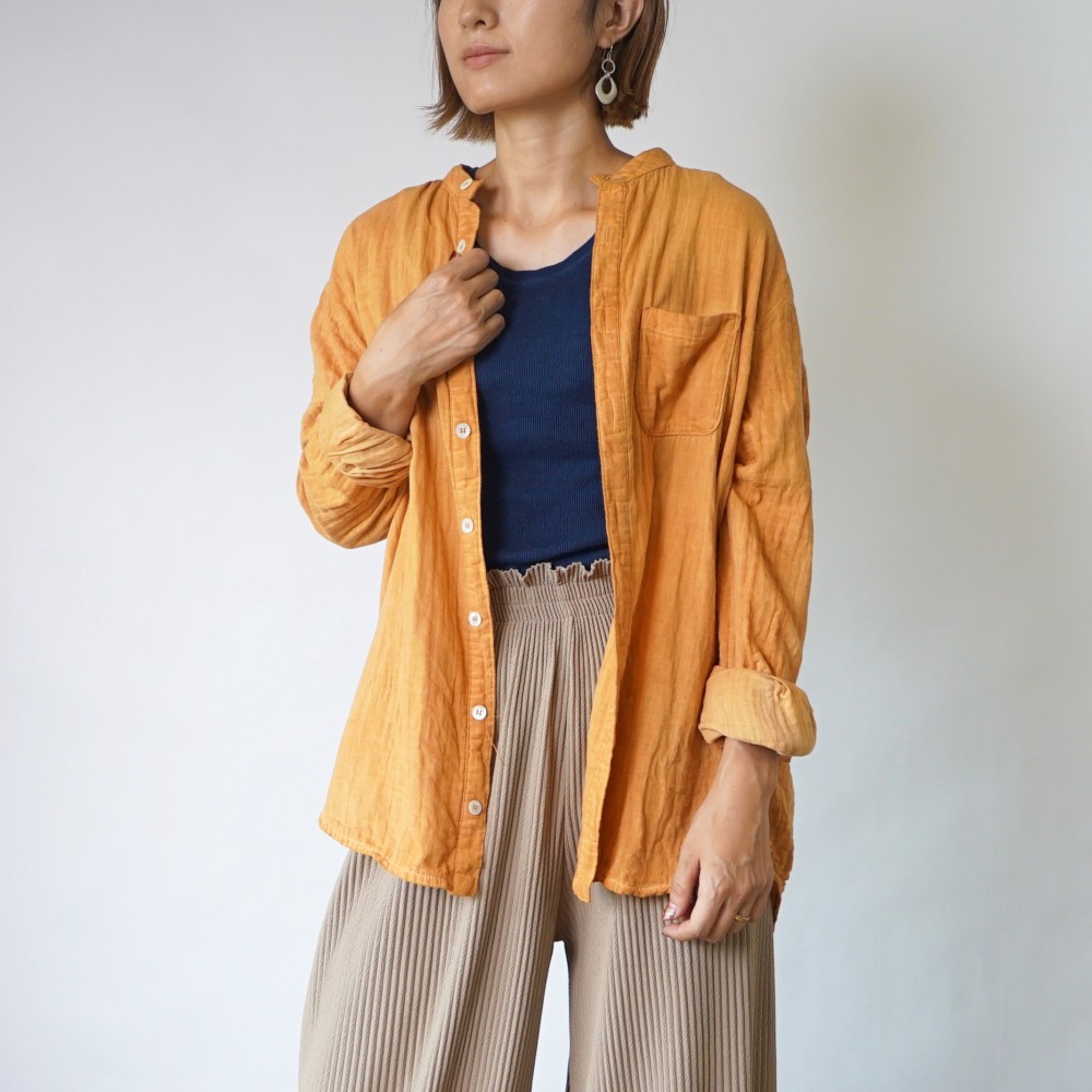 バンドカラーガーゼシャツ/オレンジ/知多木綿