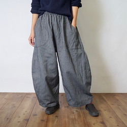 【福袋】棉質羽絨服/靛藍+條紋燈籠褲/灰色 第6張的照片