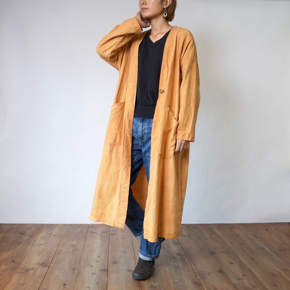 コットン羽織りガウン/オレンジ/三河織物
