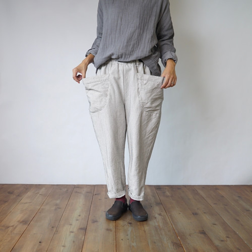 キャンプワークパンツ/生成り/三河木綿一本刺し子 ロングパンツ UZUiRO