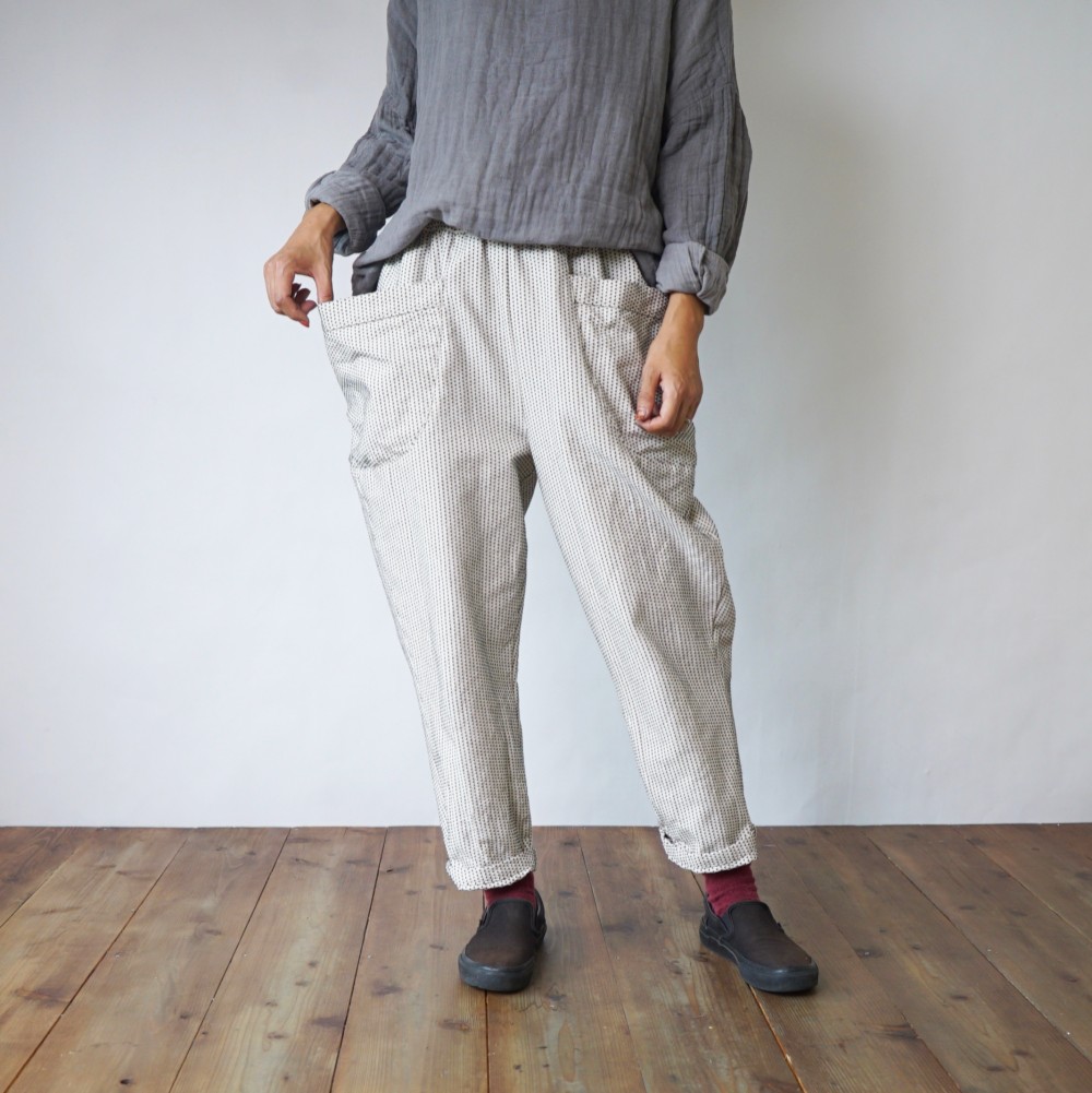 キャンプワークパンツ/生成り/三河木綿一本刺し子