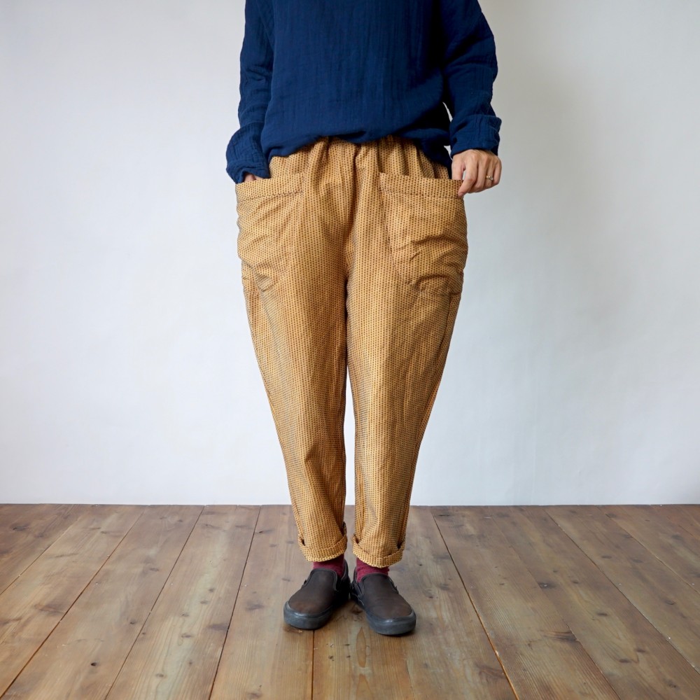 キャンプワークパンツ/オレンジ/三河木綿一本刺し子