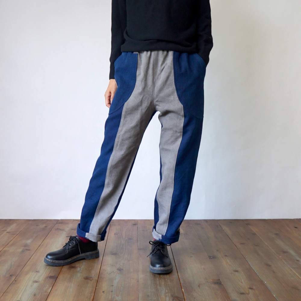 【数々のアワードを受賞】 パッチワーク　刺し子　　サルエルパンツ　　ゆったり　綿麻 パンツ