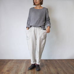 一本刺し子 バルーンパンツ/生成り/三河木綿 刺し子織 キュロット