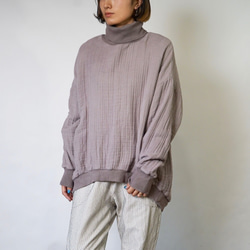 高領運動衫蓬鬆6層紗布/粉紅米色/三河紡織 第3張的照片