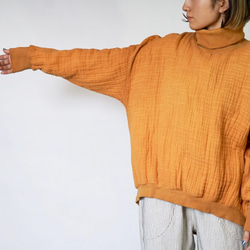 高領運動衫蓬鬆6層紗布/橘色/三河紡織 第4張的照片