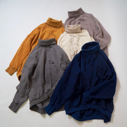 高領運動衫蓬鬆6層紗布/橘色/三河紡織 第7張的照片
