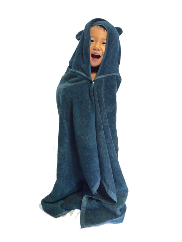 [寶貝禮品禮物]藍染嬰兒浴袍浴巾雨披熊耳 第1張的照片