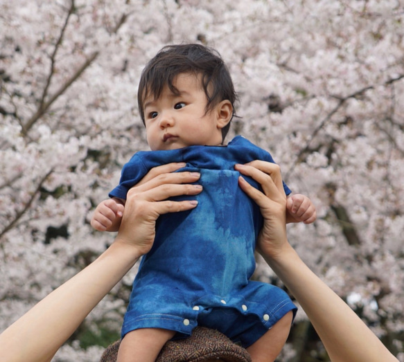 【生日慶典】靛藍染色嬰兒爬服（短袖）禮品 第4張的照片