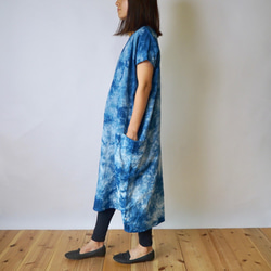 夏季寬鬆方形連衣裙/靛藍色斑駁的連衣裙/ Mikawa紡織品 第2張的照片