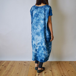 夏季寬鬆方形連衣裙/靛藍色斑駁的連衣裙/ Mikawa紡織品 第3張的照片