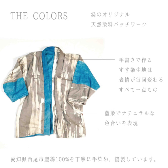 パッチワーク作羽織り/墨 ×ブルー/三河織物　 3枚目の画像