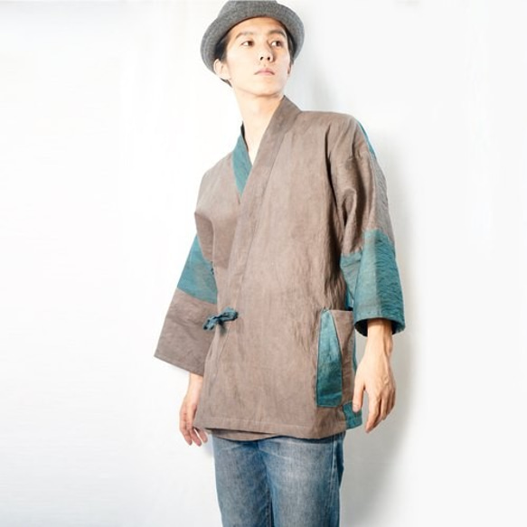 Patchwork Samue / 灰色 x 綠色 / Mikawa Textile 第1張的照片