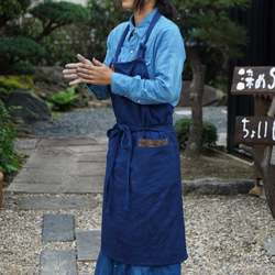 咖啡圍裙/靛藍/三河紡織平紋 第3張的照片