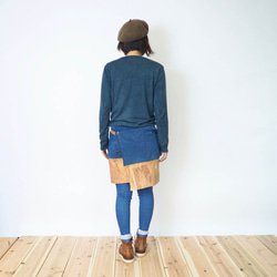 咖啡廳圍裙免費三河純棉鉛筆編織靛藍染色靛藍×柿子棕色休閒，有機，正面 第3張的照片
