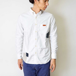 オックスフォードシャツ 白 /刺し子 パッチワーク シンプル 春コーデ