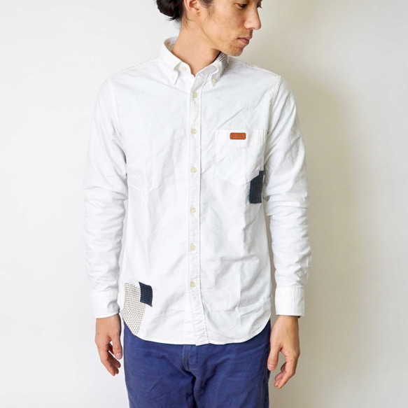 オックスフォードシャツ 白 /刺し子 パッチワーク シンプル 春コーデ