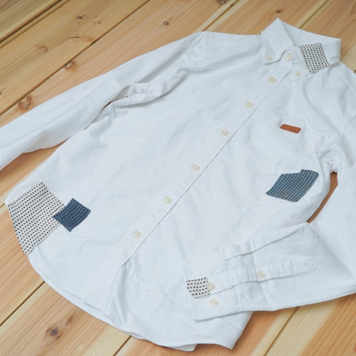 オックスフォードシャツ 白 /刺し子 パッチワーク シンプル 春コーデ