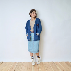 彈簧汗水開襟/靛藍2彩色/ Sashiko織造補丁藝術/彈簧 第2張的照片