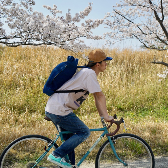 雙色帽子/芥末×靛藍/三河棉刺子編織 第5張的照片