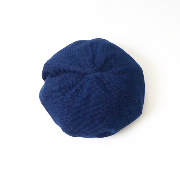 もこもこベレー帽 インディゴ ネイビー / 三河木綿刺し子織 3枚目の画像