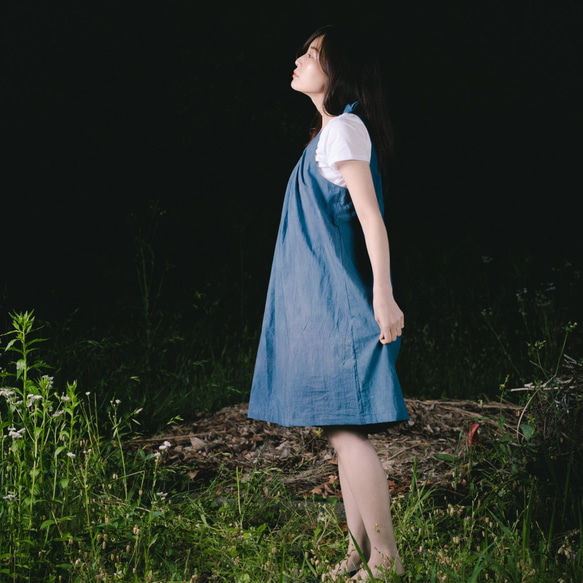 [限量：1件] Hiiraira吊帶連衣裙[靛藍] /吊帶背心連衣裙 第7張的照片