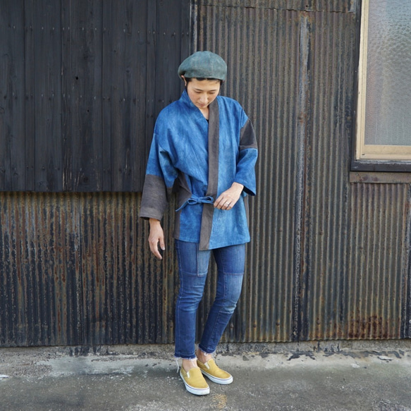 Patchwork Samue / 藍色 x 灰色 / Mikawa Textile 第1張的照片