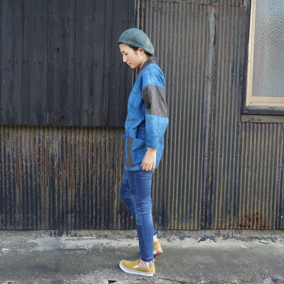Patchwork Samue / 藍色 x 灰色 / Mikawa Textile 第4張的照片
