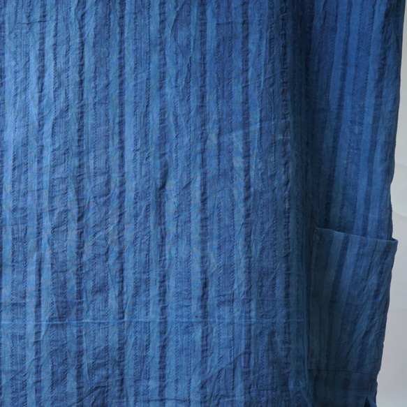 【售罄】方形連體/靛藍藍色條紋三河棉 第5張的照片