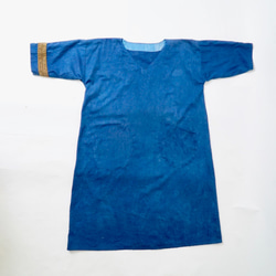 四分之三的袖子連衣裙亞麻圖案線/藍色/三川紡織 第6張的照片