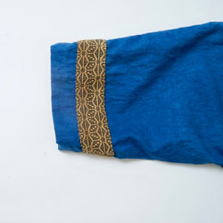 四分之三的袖子連衣裙亞麻圖案線/藍色/三川紡織 第5張的照片