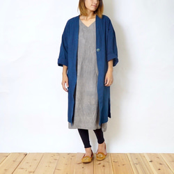 四分之三的袖子連衣裙亞麻圖案線/淺灰色/ Mikawa紡織品 第5張的照片