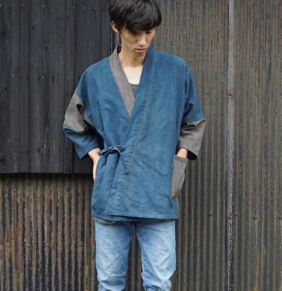 Patchwork Samue / Blue Gray x Gray / Mikawa Textile 第4張的照片