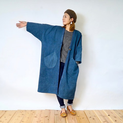 Mokotto 羽織大衣/藍色/Mikawa Cotton Sashiko Weave 第3張的照片