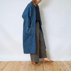 Mokotto 羽織大衣/藍色/Mikawa Cotton Sashiko Weave 第5張的照片