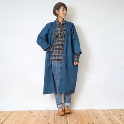 Mokotto 羽織大衣/藍色/Mikawa Cotton Sashiko Weave 第7張的照片