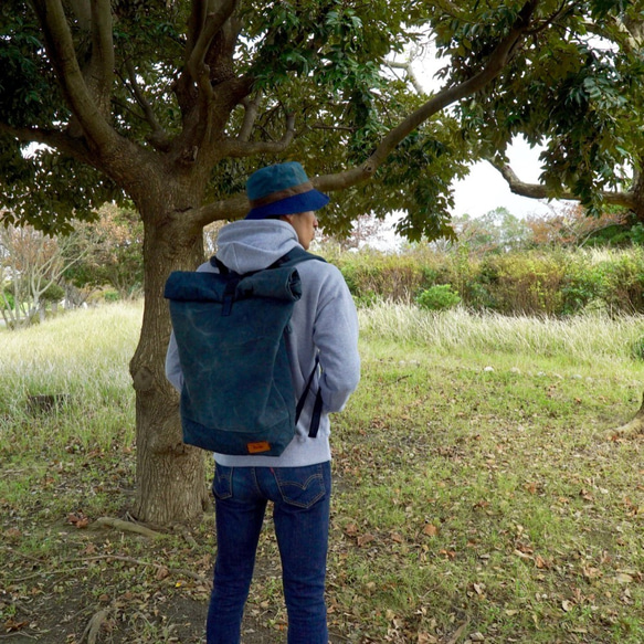 Roll Top Backpack Blue Grey / Judo Wear x Tabi Fabric Backpack B 第2張的照片