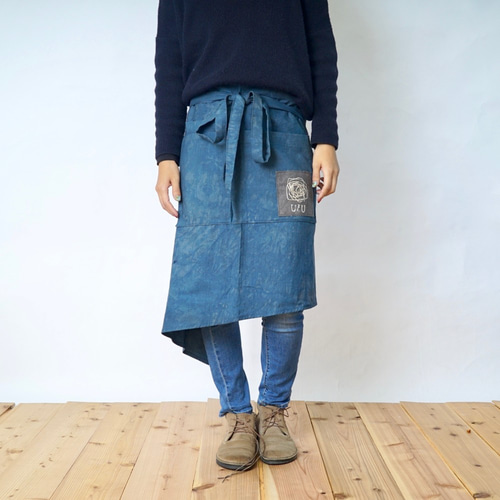 腰巻カフェエプロン UZU/ブルー/三河織物 エプロン UZUiRO／ウズイロ