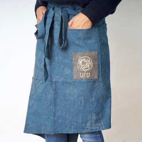 腰巻カフェエプロン UZU/ブルー/三河織物 エプロン UZUiRO／ウズイロ