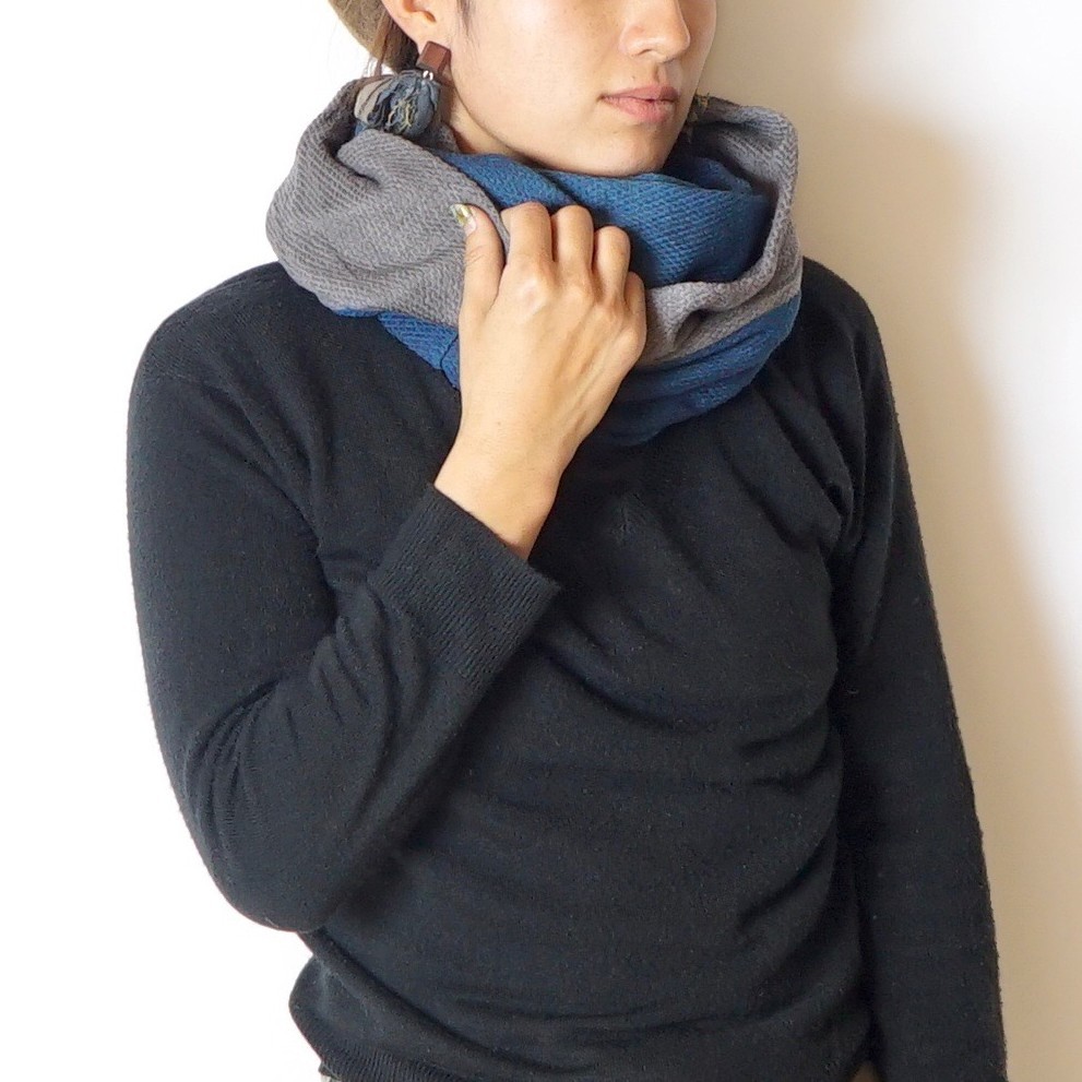 ツートンガーゼスヌード/ブルー×グレー/知多木綿 ダイヤガーゼ